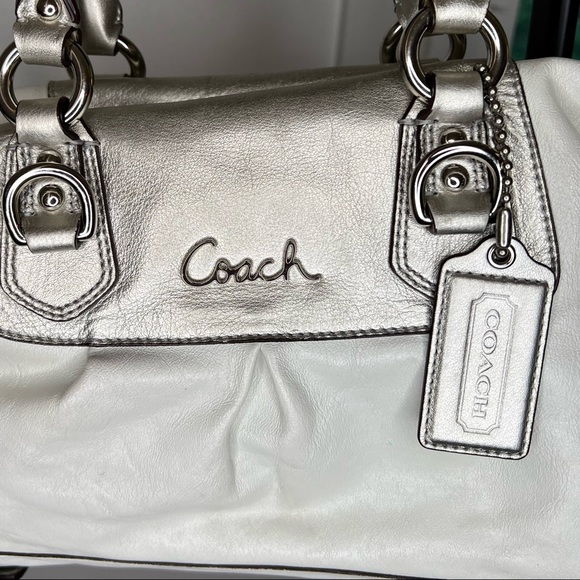 RARE Coach Ashley Leather Satchel White and Silver with Strap - Picture 2 of 9